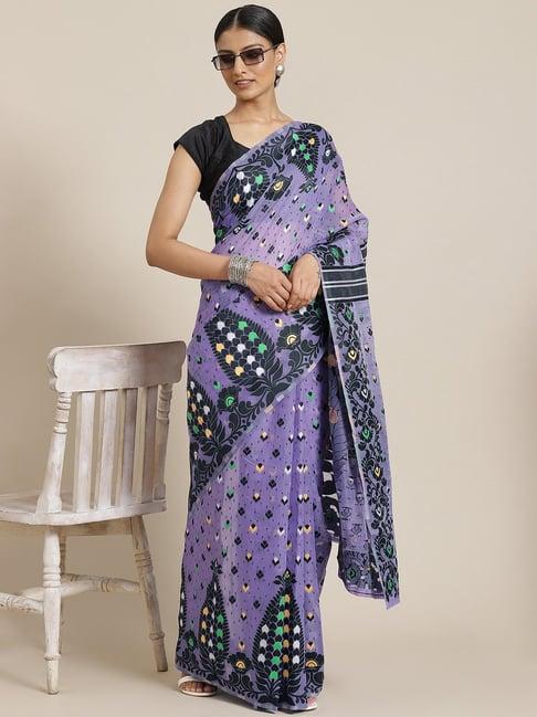 silk land purple cotton woven saree with unstitched blouse