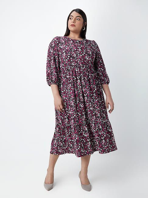 gia curves by westside magenta floral-printed maxi dress