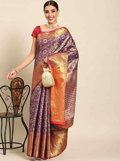 silk land purple woven saree with unstitched blouse