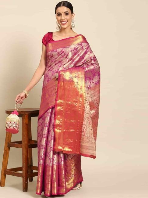 silk land pink woven saree with unstitched blouse