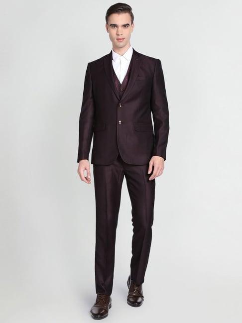 arrow purple regular fit self pattern three piece suit