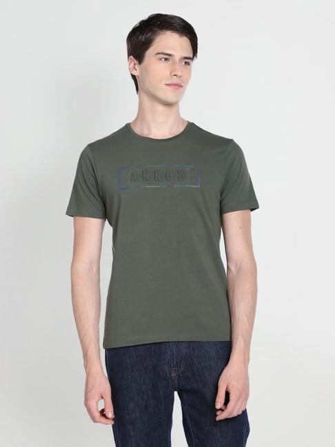 arrow new york green cotton regular fit printed t-shirt