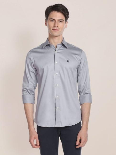 u.s. polo assn. grey cotton regular fit shirt