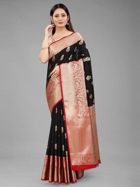 silk land kanjivaram silk black woven saree with unstitched blouse