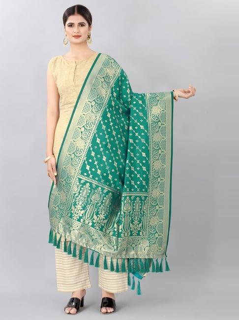 silk land green woven pattern dupatta