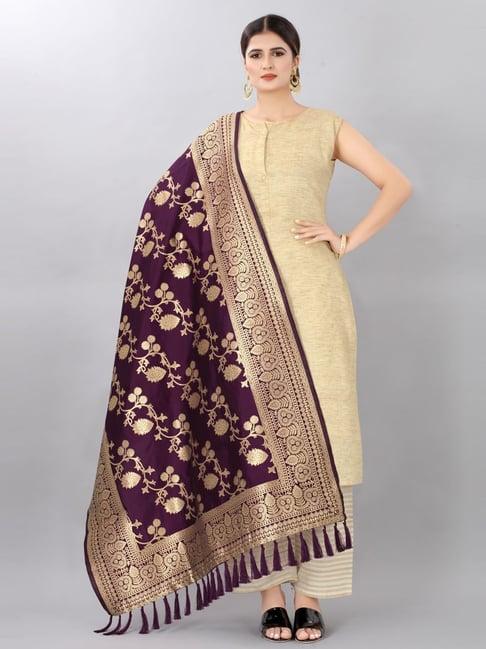 silk land purple woven pattern dupatta