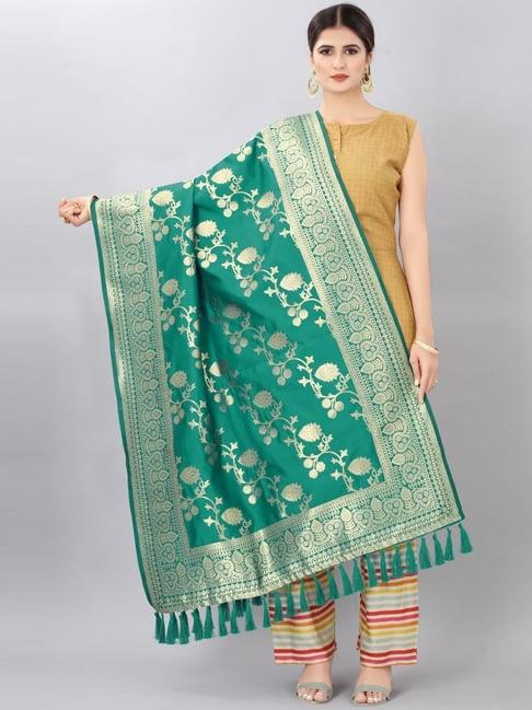 silk land green woven pattern dupatta