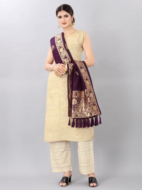 silk land purple woven pattern dupatta