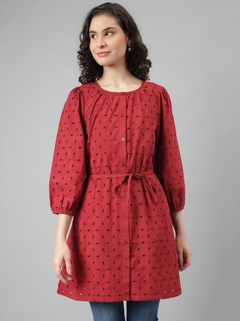 beverly hills polo club red cotton cut work tunic