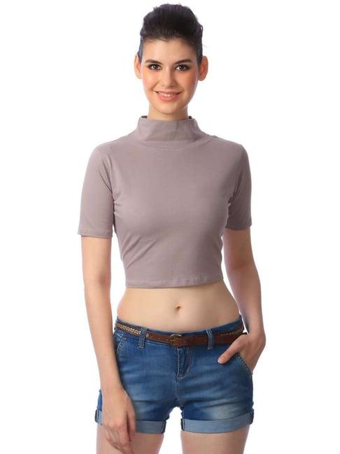 cation beige regular fit crop top