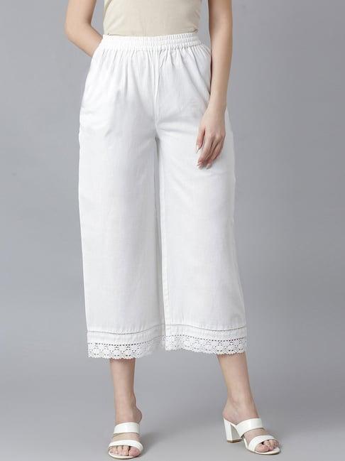 qomn white cotton cropped palazzos