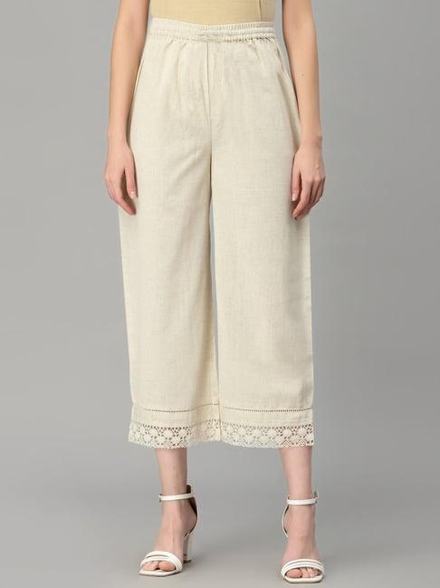 qomn beige cotton cropped palazzos