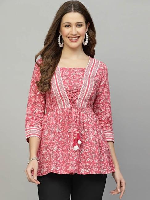 qomn pink cotton floral print top