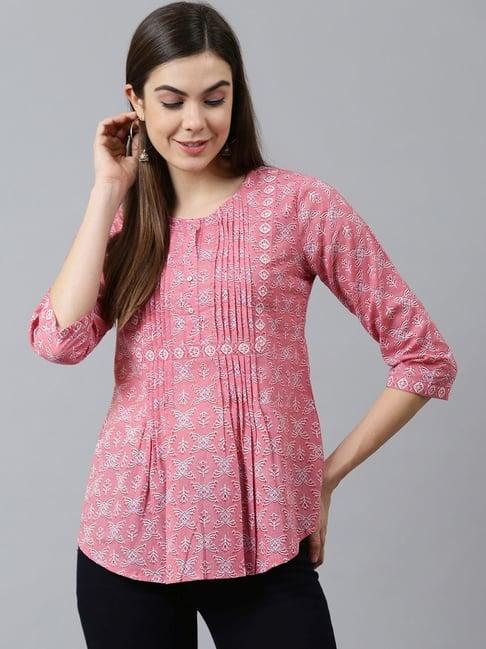 qomn pink cotton floral print top