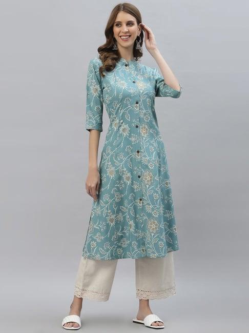 stylum blue floral print a-line kurta