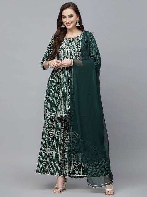 stylum green embroidered kurti sharara set with dupatta