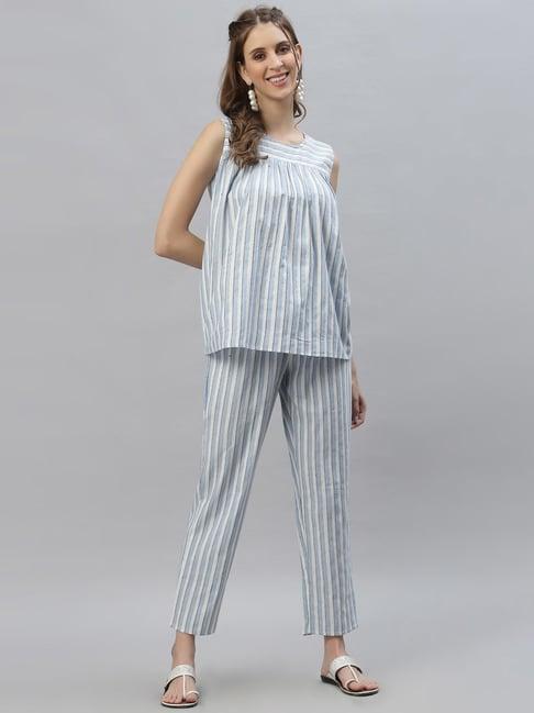 stylum blue striped top pant set