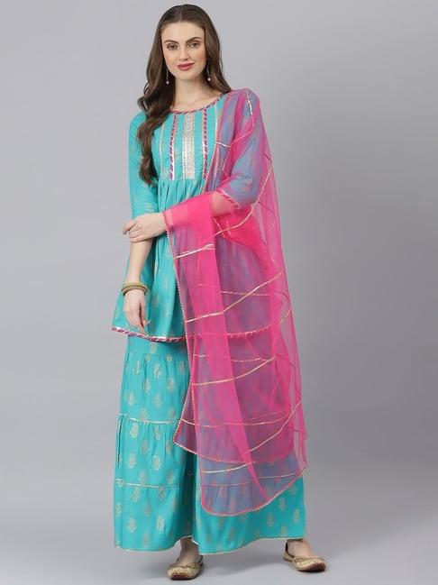 stylum turquoise printed kurti sharara set with dupatta