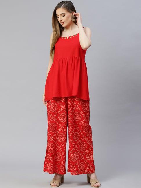 stylum red embellished tunic palazzo set