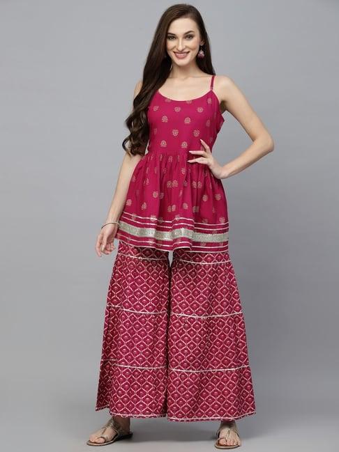 stylum pink printed kurti sharara set