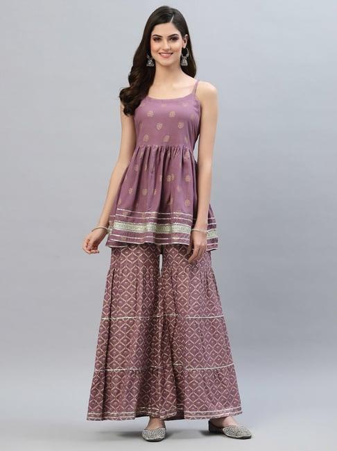 stylum mauve printed kurti sharara set