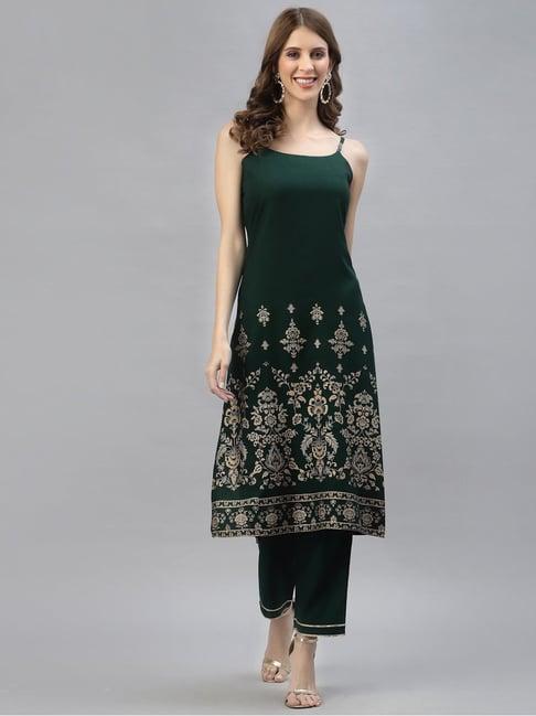 stylum bottle green printed kurta pant set