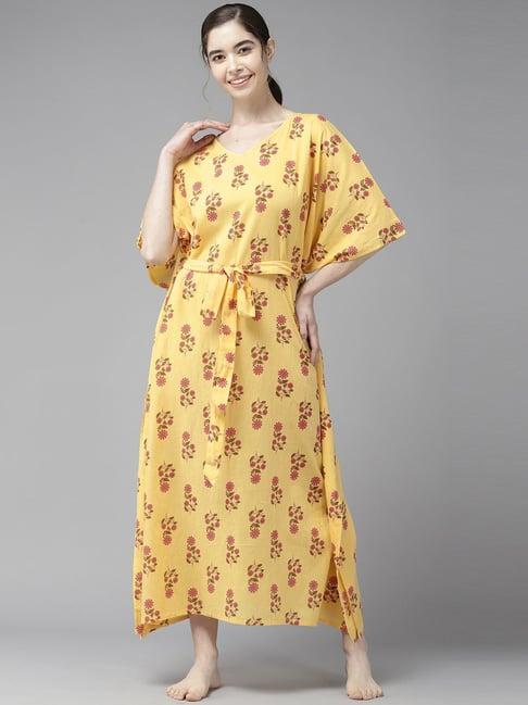 prakrti yellow cotton printed kaftan