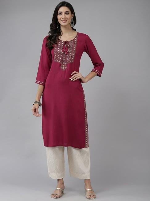 prakrti pink embroidered straight kurta