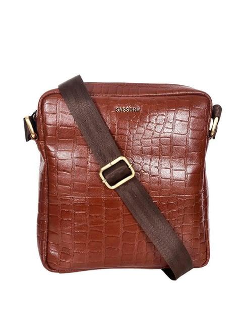 sassora brown textured medium cross body bag