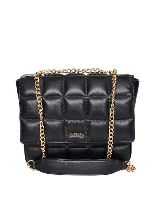 sassora black quilted medium sling handbag