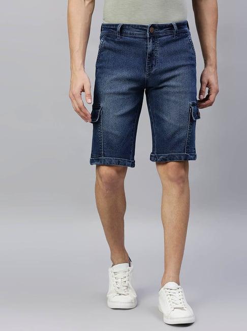 high star blue slim fit denim cargo shorts