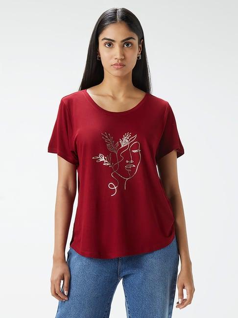 lov by westside burgundy printed t-shirt