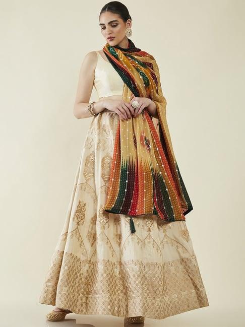 soch beige & mustard embellished dupatta