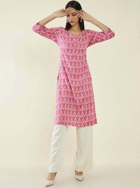 soch pink printed straight kurta