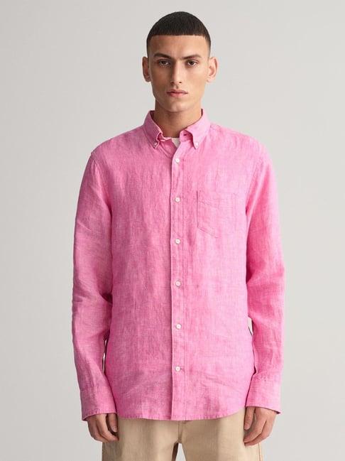 gant pink linen regular fit texture shirt