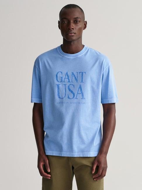 gant blue cotton regular fit printed t-shirt