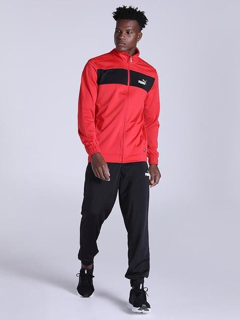 puma red regular fit colour block tracksuit