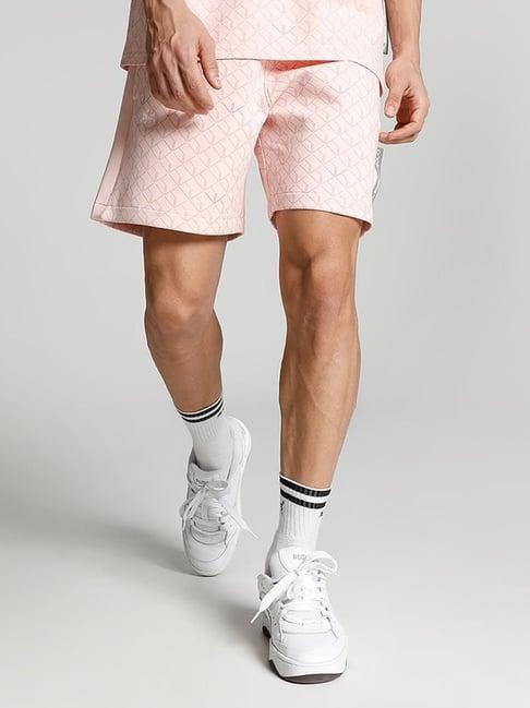 puma pink cotton regular fit printed shorts