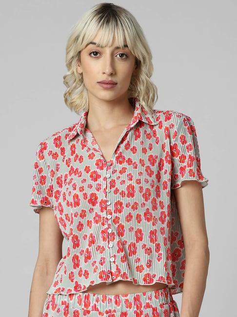 only pink & grey floral print shirt