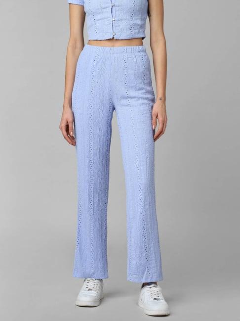 only light blue cotton self design high rise pants