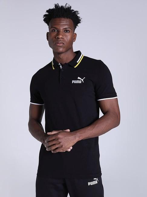 puma black cotton slim fit polo t-shirt