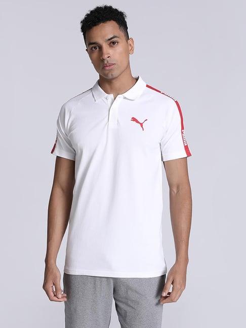 puma white slim fit striped polo t-shirt