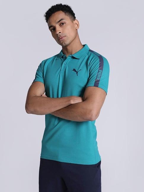 puma blue slim fit striped polo t-shirt