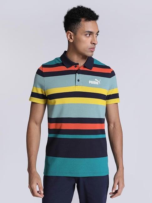 puma multi cotton slim fit striped polo t-shirt