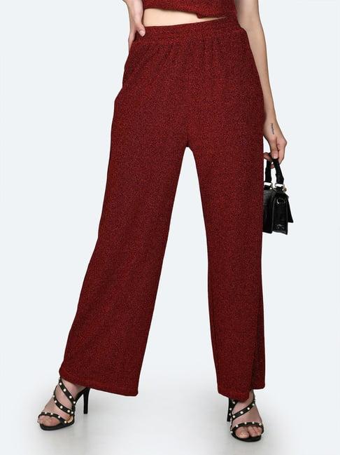 zink london maroon embellished high rise pants