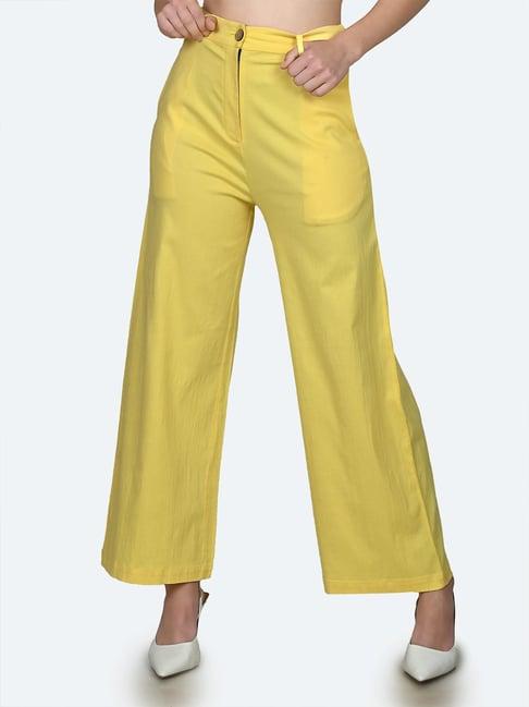 zink london yellow regular fit high rise pants