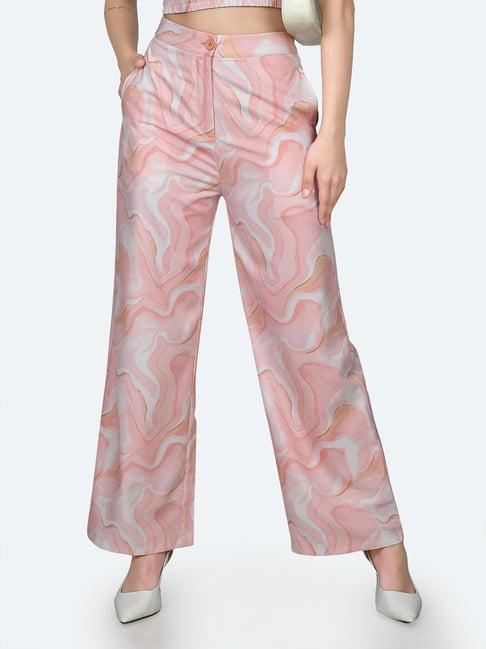 zink london peach & white printed high rise pants