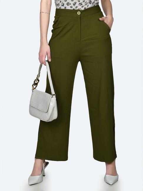 zink london olive regular fit high rise trousers