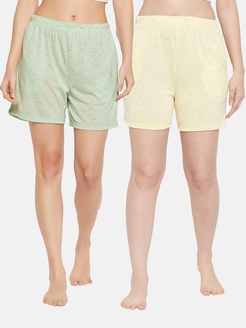 clovia light green & yellow shorts - pack of 2