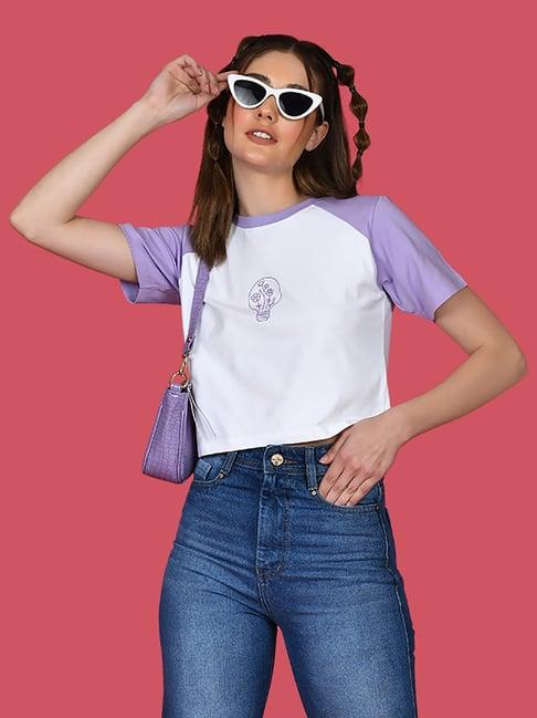 zink z white & lavender cotton floral print t-shirt